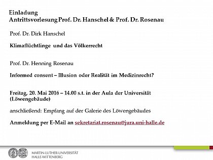 Antrittsvorlesungen von Prof. Hanschel und Prof. Rosenau