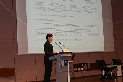 Vortrag von Dipl-Jur. Karolin Heyne aus Halle zur Förderung der
Gleichstellung von Frauen in Kammerorganen.