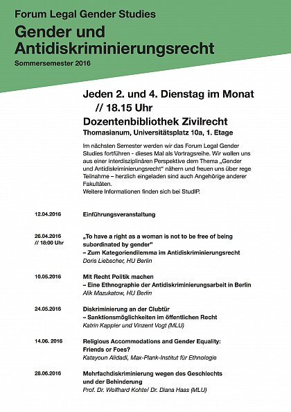 Plakat Gender und Antidiskriminierungsrecht