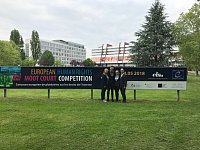 Das Moot Court Team in Straßburg; v. l. n. r. Friederike Schröer, Lucas Freitag, Clara-Maria Lehner, Momme Brooks-Petersen
