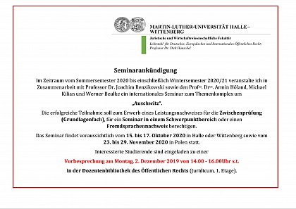 Ankündigung Seminar SS 2020