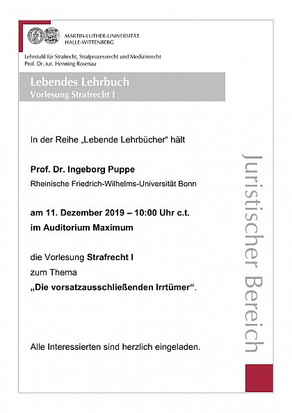 Plakat zur Vorlesung von Frau Prof. Dr. Ingeborg Puppe