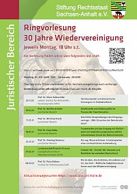 Programm der Ringvorlesung "30 Jahre Wiedervereinigung" im Wintersemester 2020/21.