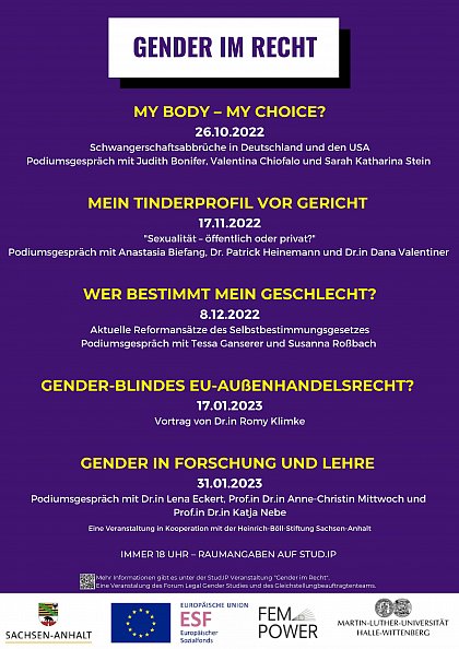 Veranstaltungsplakat Gender im Recht Wintersemester 2022/23
