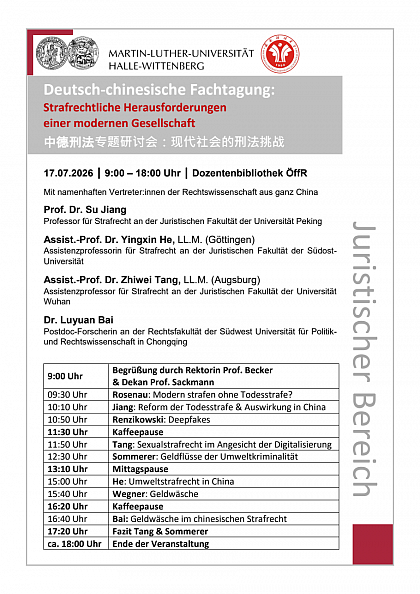 Deutsch-chinesische Fachtagung zum Thema "Strafrechtliche Herausforderungen einer modernen Gesellschaft" am 17.07.2026